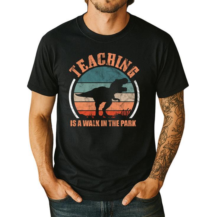 Teaching Is A Walk In The Park Teacher T-Rex Retro Men's Casual T-Shirt