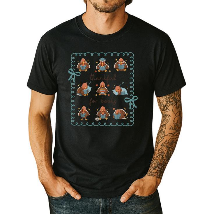 Thankful For Books Turkey Reading Book Lovers Fall Teacher Men's Casual T-Shirt