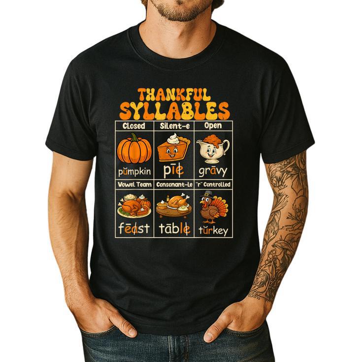 Thankful Syllables Teacher Thanksgiving Educational Kids Men's Casual T-Shirt