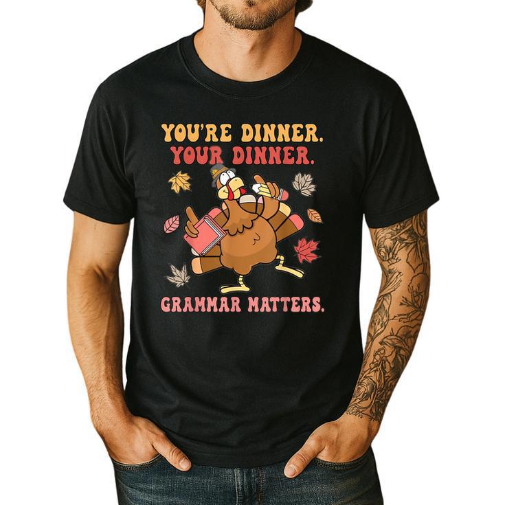 Thanksgiving Grammar Thankful English Teacher Fall Turkey Men's Casual T-Shirt