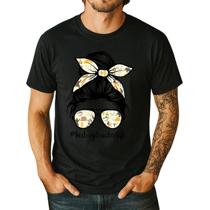 History Teacher Messy Bun Life Hair Glasses Men's Casual T-Shirt