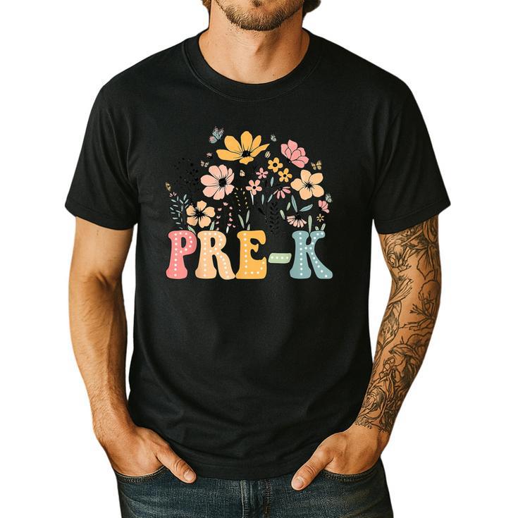Wildflower Pre-K Preschool Team Floral Teacher Girls Men's Casual T-Shirt
