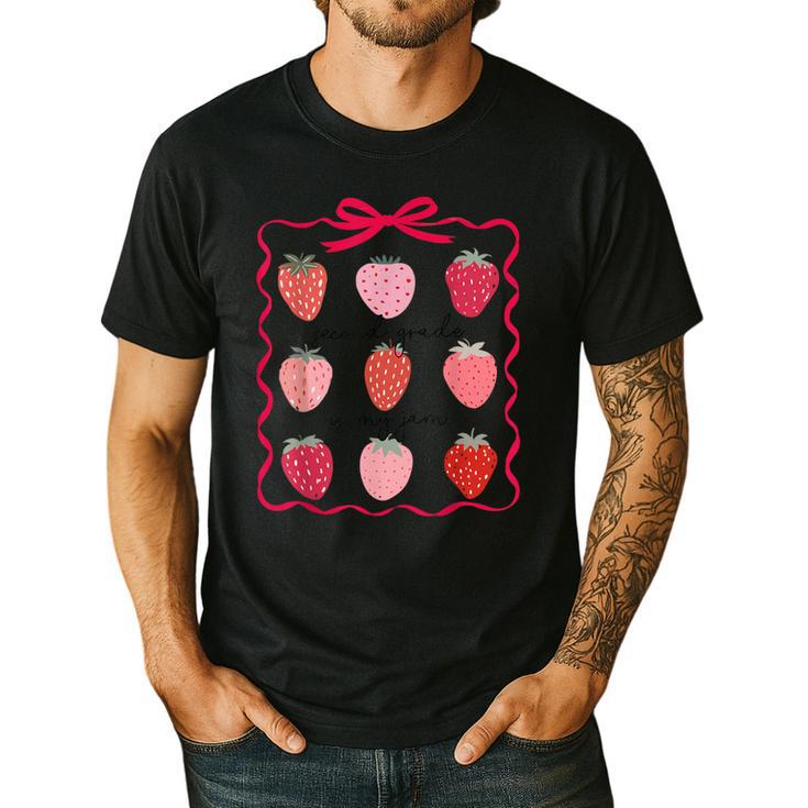 Women Second Grade Is My Jam Strawberry First Kids Teacher Men's Casual T-Shirt
