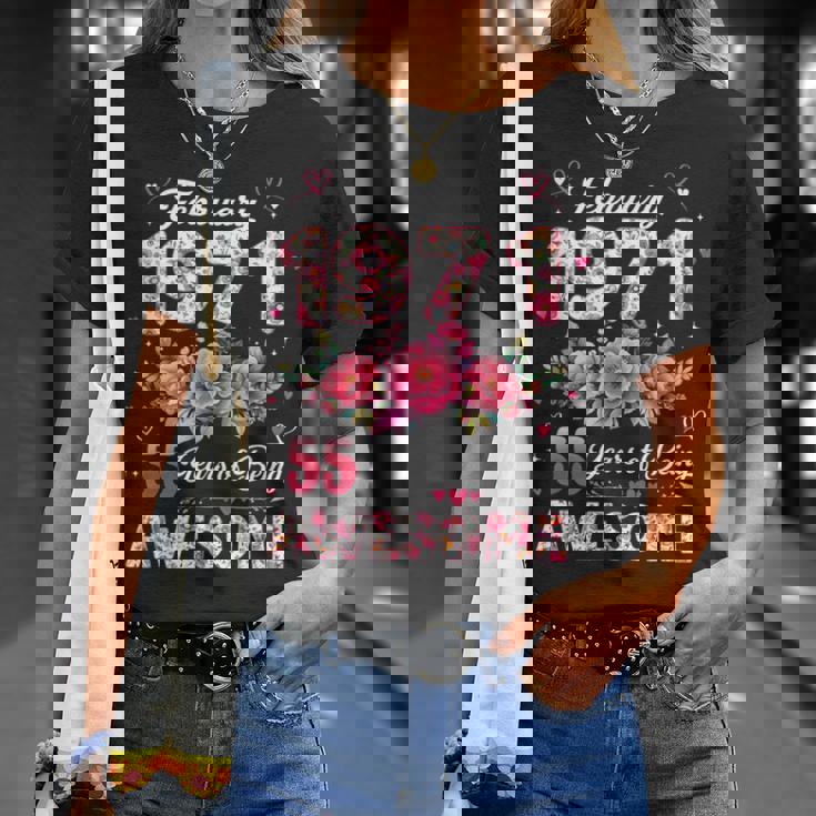 55歳 1971年2月 花柄 55歳 誕生日 男性 女性 Tシャツ 彼女への贈り物