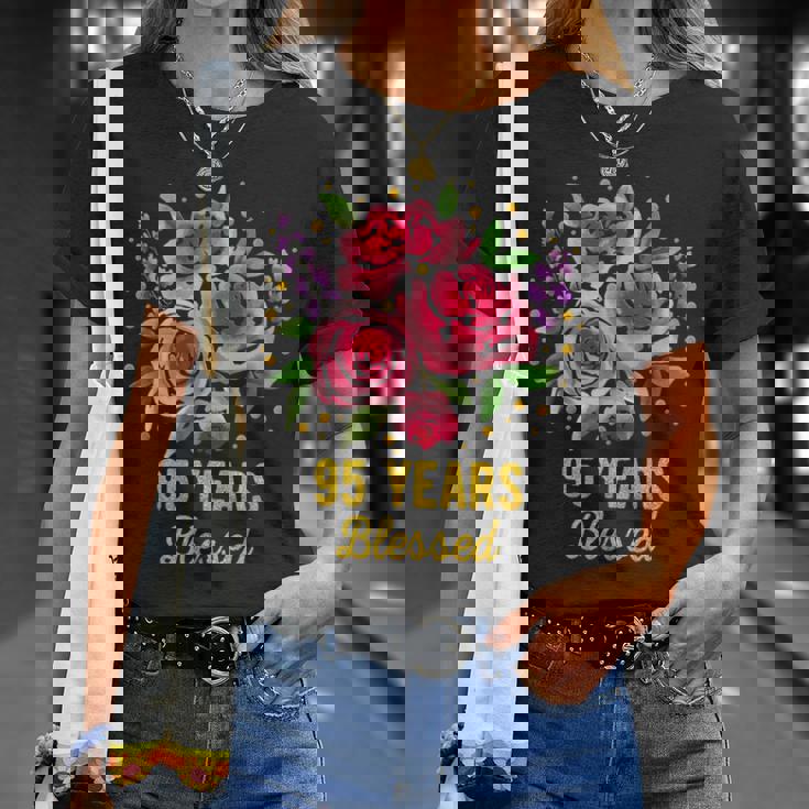 95歳 祝福されたかわいいバラの花 95歳 95歳の誕生日 Tシャツ 彼女への贈り物