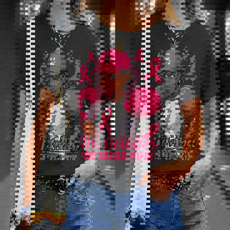 African American In October We Wear Pink Breast Cancer T-Shirt Gifts for Her