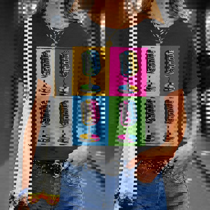 Arte Pop Micrófono Amantes Y Artistas De La Música Camiseta unisex Regalos para ella