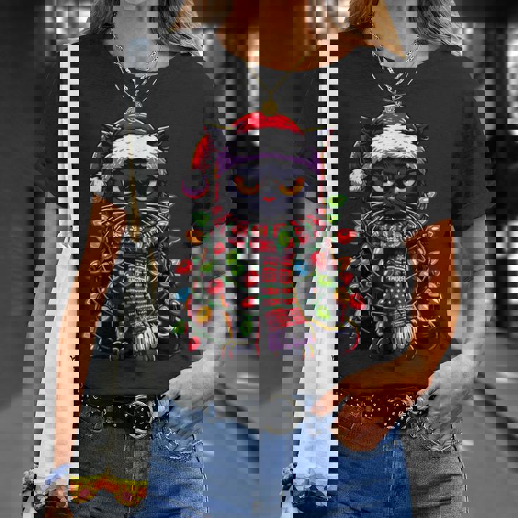 Brontolo Gatto Neroestito Natale Gatto Papà Mamma Natale Maglietta Regalos para ella