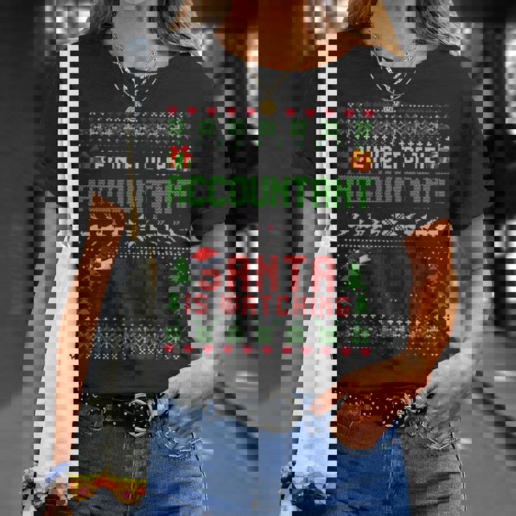 C'est Drôleois Gentil Avec Le Comptable Le Père Noël Regarde Noël Manche Longue T-Shirt Cadeaux pour elle