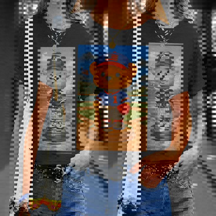 Cool Teddy Bear Baseball Player Illustration Graphic s Tシャツ 彼女への贈り物