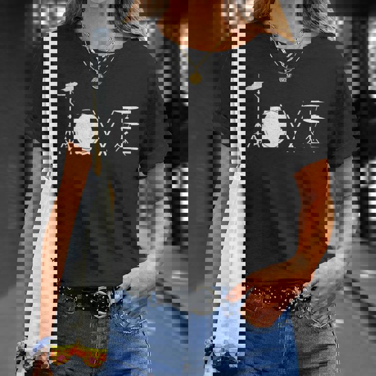 Drummer Love グラフィックドラムセット ドラミングミュージシャン ロックバンド Tシャツ 彼女への贈り物