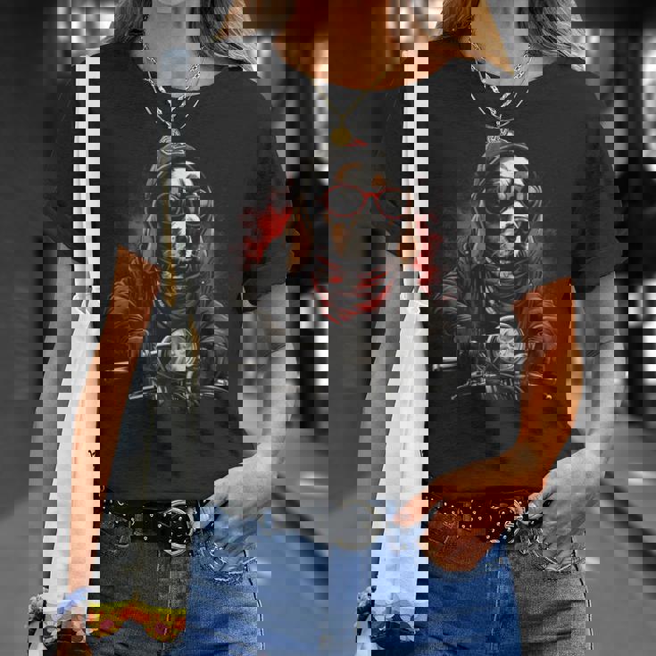 Fantastico Motociclista Papà Biker Divertente Cane Beagle Papà Rider Maglietta Regalos para ella