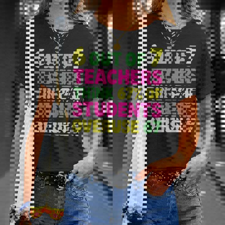 67 Teacher Teacher 6 7 Overuse 67 T-Shirt Gifts for Her