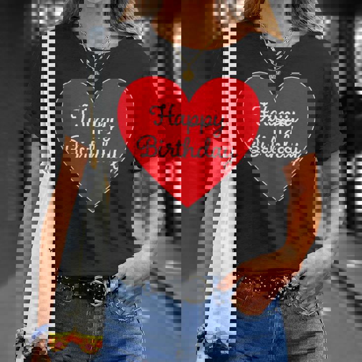 Happy Birthday ハッピーバースデー（お誕生日）ビッグハート サプライズイベント かわいい文字 デザイン Tシャツ 彼女への贈り物