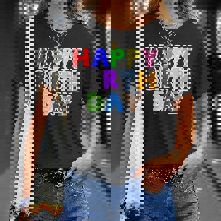 Happy Birthday（ハッピーバースデー）カラフルポップ【お誕生日 プリント】サプライズ 文字 イベントデザイン Tシャツ 彼女への贈り物