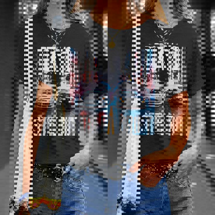 Jdm日本人ドリフトレースカー2台 東京ストリートドリフト夜 Tシャツ 彼女への贈り物