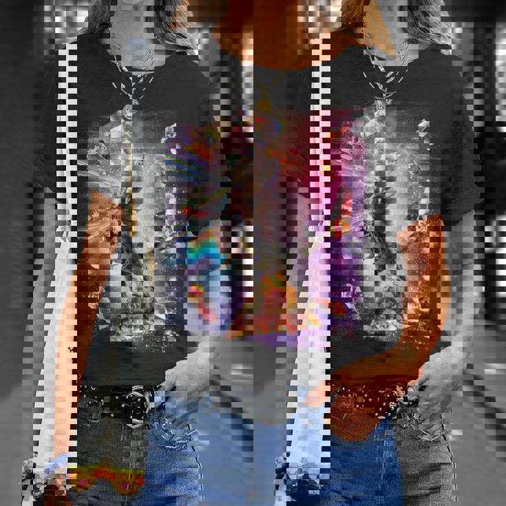 Láser Ojos Espaciales Llamaobre Perezoso Dinosaurio Camiseta unisex Regalos para ella