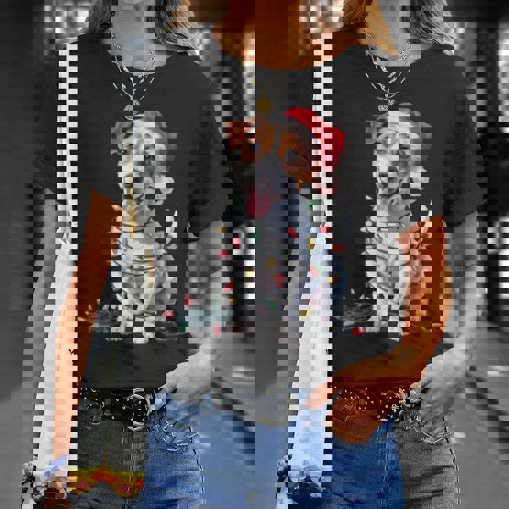 Mignon Chien Jack Russell Lumières De Noël Noël Amoureux Des Manche Longue T-Shirt Cadeaux pour elle