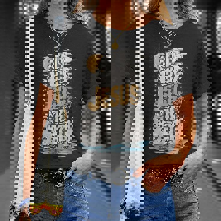 All I Need Jesus And The Beach Christian T-Shirt Gifts for Her