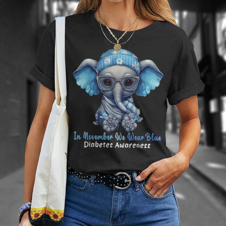 In November We Wear Blue Elephant Diabetes Awareness T-Shirt Gifts for Her