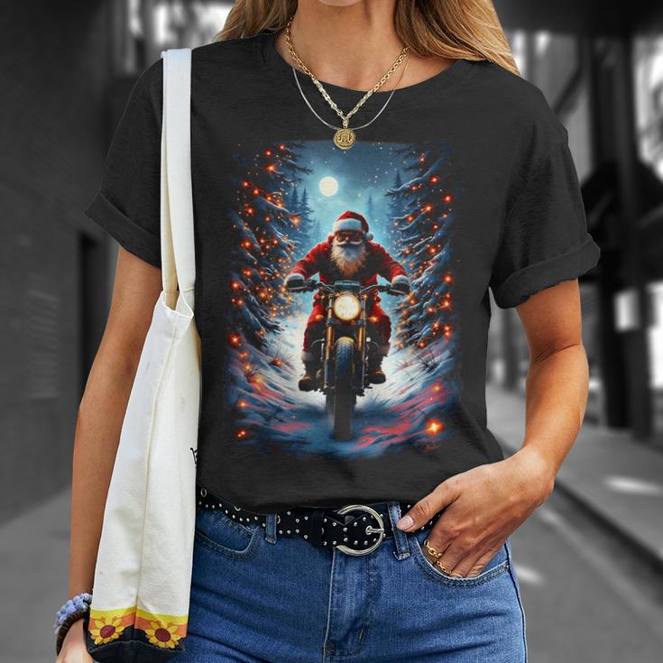 Père Noël Motard Équitation Moto Noël Lune T-Shirt Cadeaux pour elle
