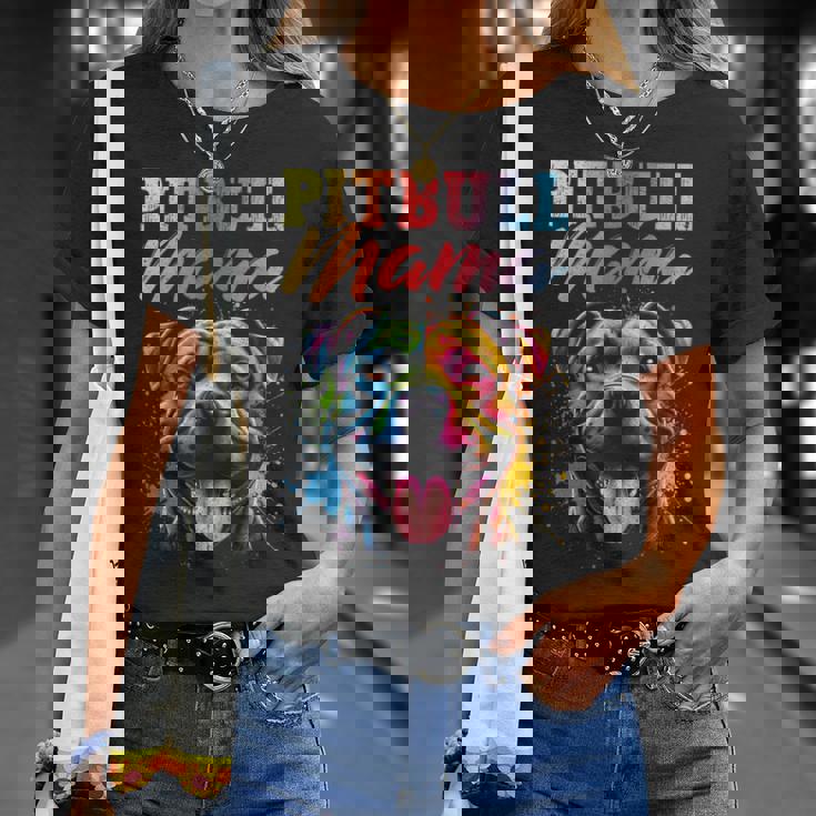 Pitbull Mama Colorful Pittie Mom Dog Lover Mother's Day T-Shirt Gifts for Her