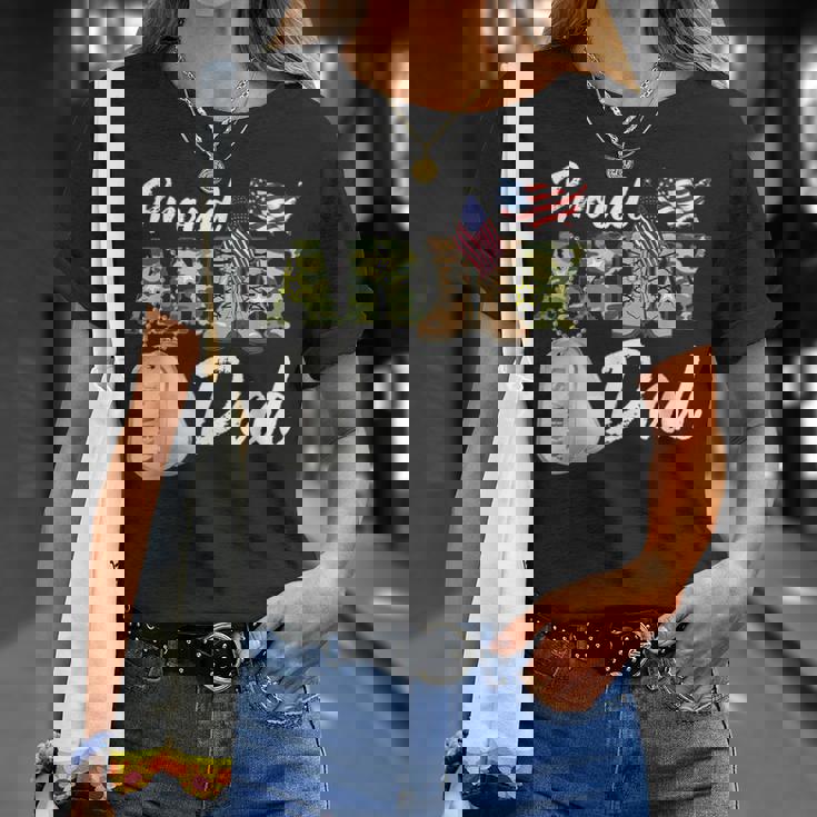 Proud Army Dad Military Dad With Dog Tag Us Flag T-Shirt Gifts for Her