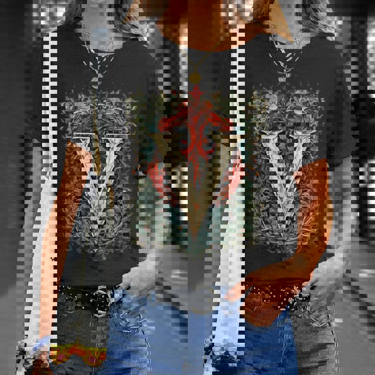 V文字 アルファベット ヴィンテージ モノグラム イニシャル 名前 Tシャツ 彼女への贈り物