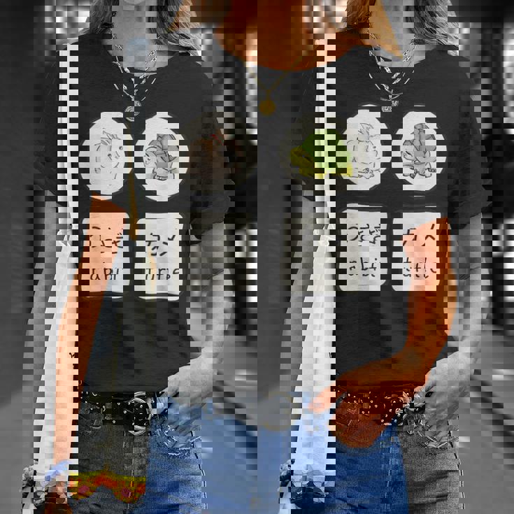 うさぎと亀の日本語かなと英単語かわいい Tシャツ 彼女への贈り物