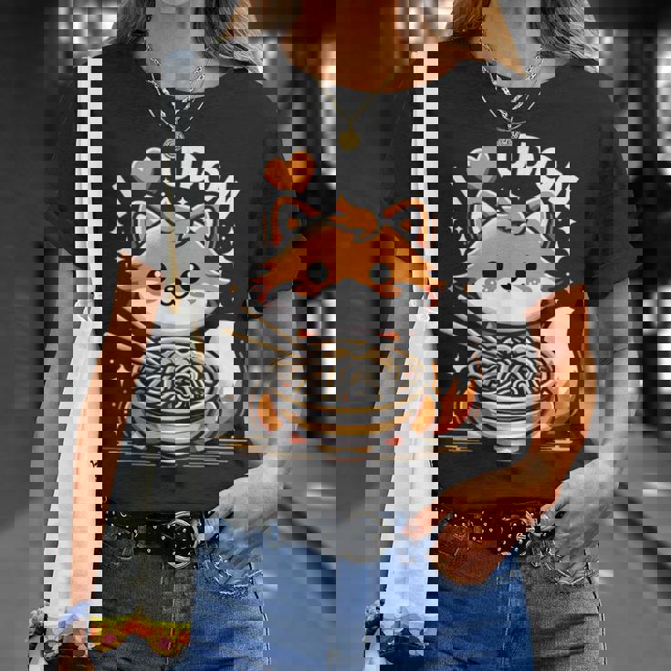 うどんが大好き カワイイきつねとうどん麺 Tシャツ 彼女への贈り物