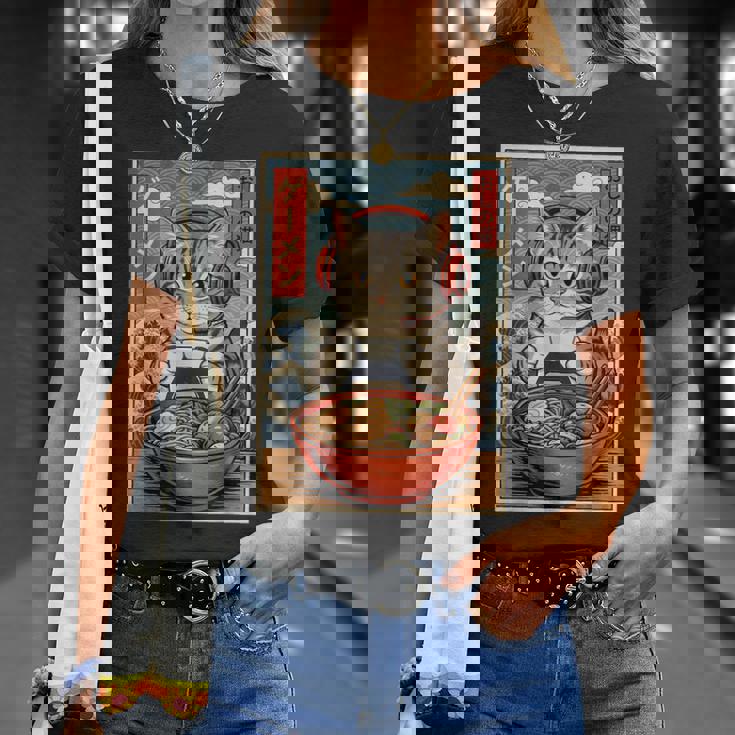 かわいい カワイイ ゲーマー猫 ラーメン ゲーム好き 猫好き向け 面白い デザイン レトロ 和風 日本 アニメ Tシャツ 彼女への贈り物