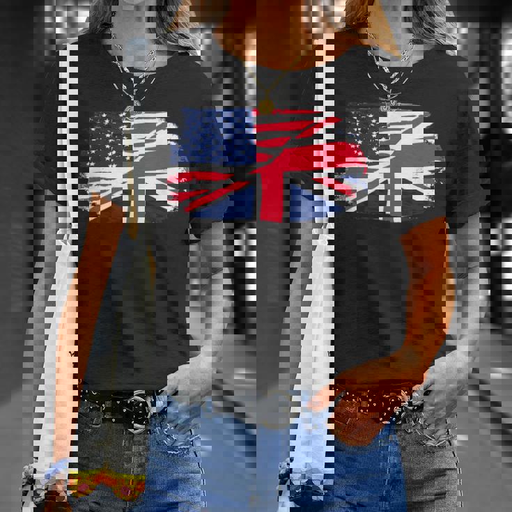 アメリカの国旗-ユニオンジャック-イギリスの国旗 Usa Flag Union Jack Uk Flag Tシャツ 彼女への贈り物