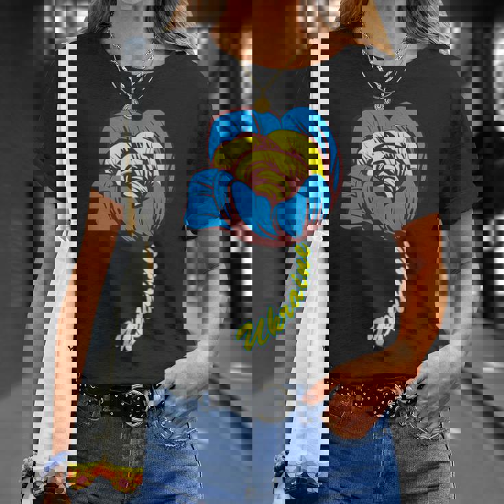 ウクライナ バラの花 旗 フリー ウクライナ応援 ウクライナ Tシャツ 彼女への贈り物