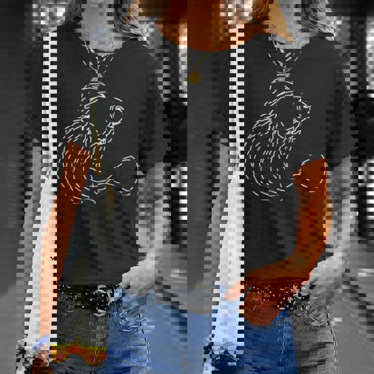 エレガントなラインアート 金魚 ミニマリスト 魚の描画 長袖tシャツ Tシャツ 彼女への贈り物