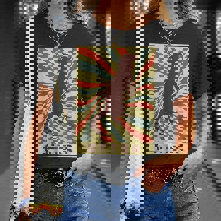 カワウソ 動物 レトロ ヴィンテージ カワウソ Tシャツ 彼女への贈り物