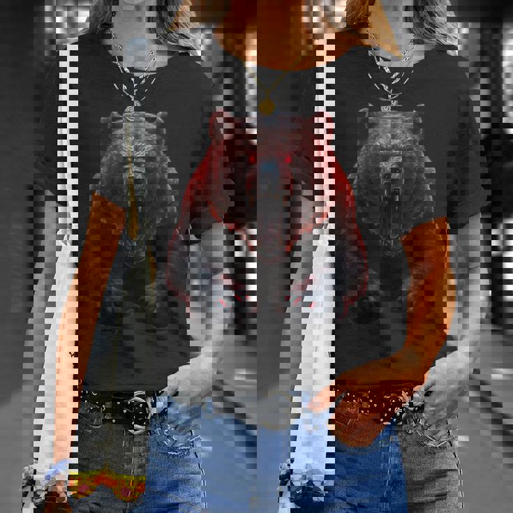 クマ、怒ったグリズリーベア、危険なホラーベア Tシャツ 彼女への贈り物