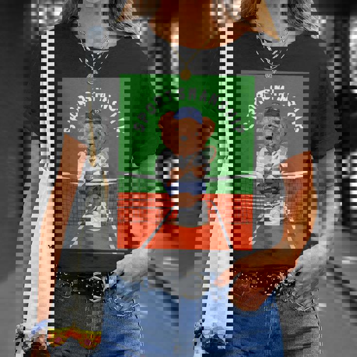 クールなテディベア テニス イラスト グラフィックデザイン Tシャツ 彼女への贈り物