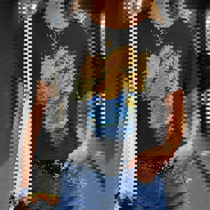 ゴッホ ひまわり&星月夜ポケット 美的アート Tシャツ 彼女への贈り物