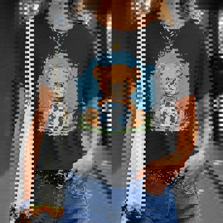 サッカーボール付きのかわいいテディベア Tシャツ 彼女への贈り物