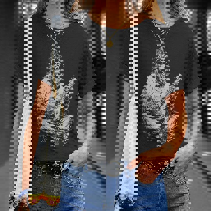 サングラス付きかわいいゴリラ ギタープレーヤー 面白いギタリスト Tシャツ 彼女への贈り物