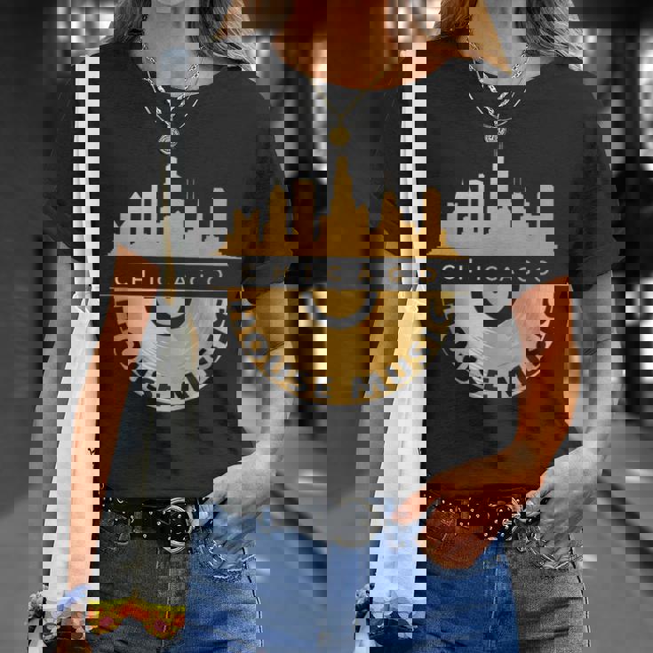 シカゴハウスミュージックシティスケープビニールレコードレイブテクノ Edm Tシャツ 彼女への贈り物