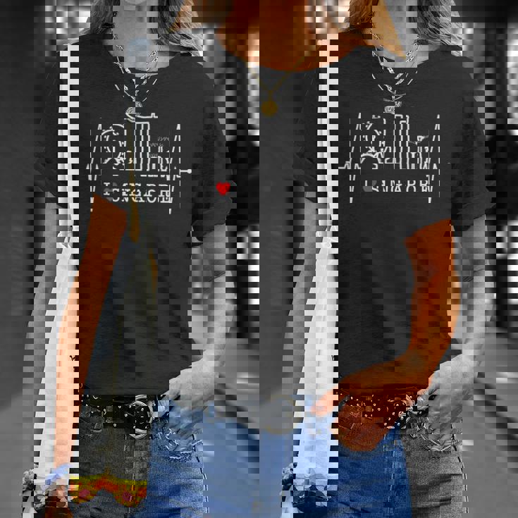 シンガポールのスカイラインハートビートアジアシンガプーラ I Loveingapore Tシャツ 彼女への贈り物