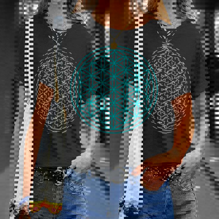 スピリチュアルセイクリッドジオメトリ 生命の花 ブルー Tシャツ 彼女への贈り物