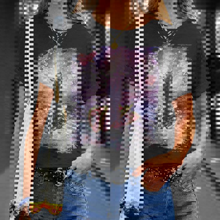 スペースキャットライディングアルパカユニコーン-ピザ＆タコス Tシャツ 彼女への贈り物