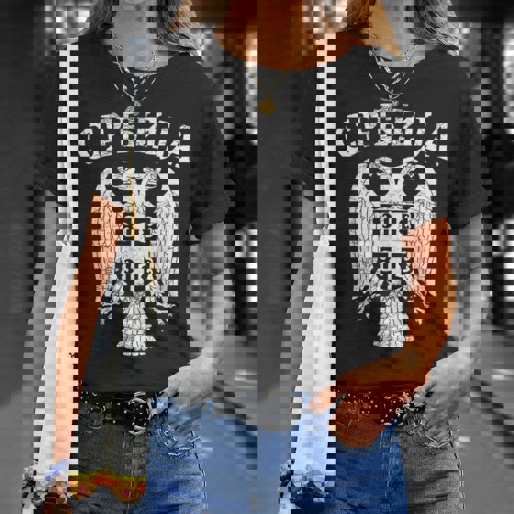 セルビア セルビア セルビア語 紋章 イーグル クロス 旗 キリル文字 Tシャツ 彼女への贈り物