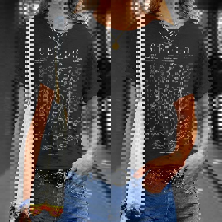チェロ ヴィンテージ 特許 チェリスト 描画 プリント Tシャツ 彼女への贈り物