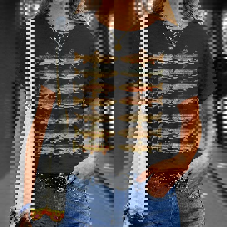 トラウト魚種種釣りギフト Tシャツ 彼女への贈り物