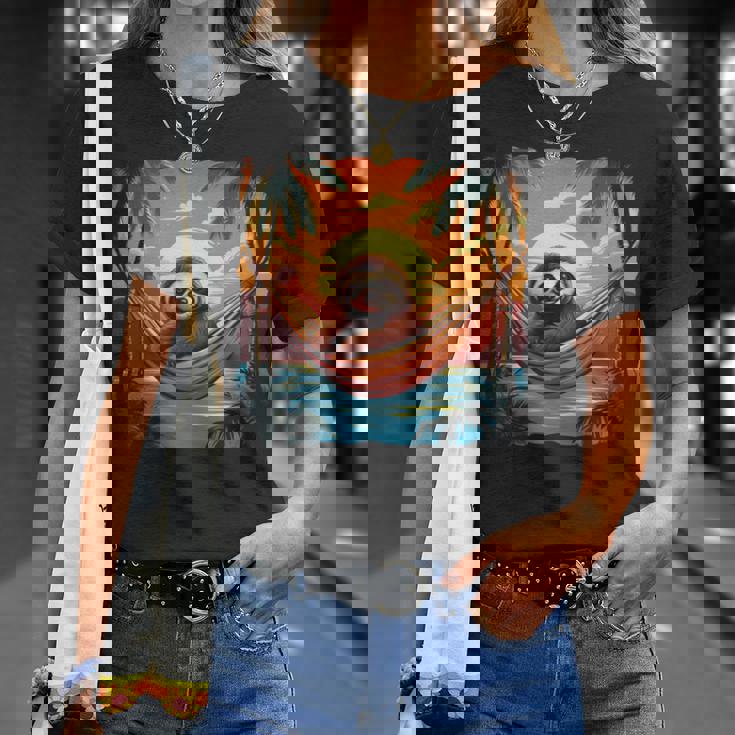 ナマケモノ ハンモック トロピカル サンセット リラクゼーション ヤシの木 平和 長袖tシャツ Tシャツ 彼女への贈り物