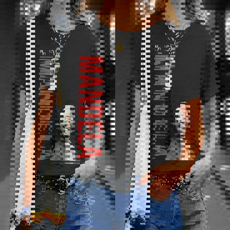 ネルソン・マンデラ 上げた 右手拳 食いしばり マンデラの日 Tシャツ 彼女への贈り物