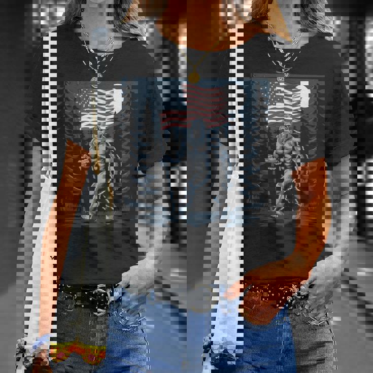 ビッグフット サスカッチ アメリカ国旗 愛国的 7月4日 アメリカ Tシャツ 彼女への贈り物